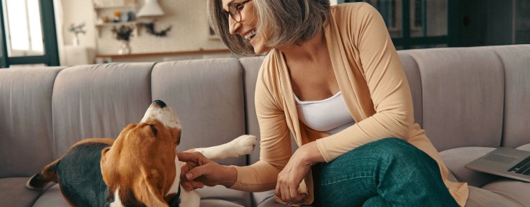 Pensionada Principal jugando con su perro